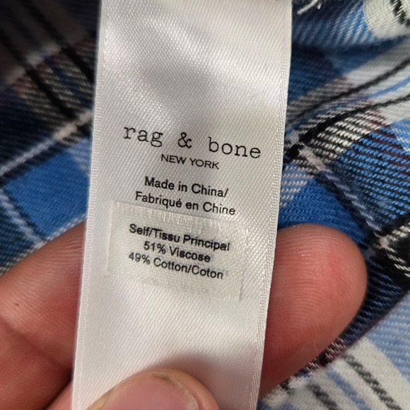 Rag & Bone Jonah Plaid Button Down Shirt Grey Blue Check Size Small $250 NWT - Picture 10 of 13